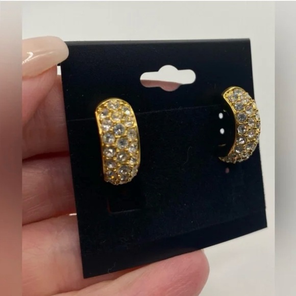 Swarovski Gold Pave Huggie CLIP Earrings - Picture 1 of 8